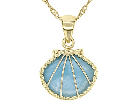 Larimar 18k Yellow Gold Over Sterling Silver Seashell Pendant With Chain