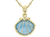 Larimar 18k Yellow Gold Over Sterling Silver Seashell Pendant With Chain