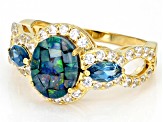 Multi-Color Mosaic Opal Triplet 18k Yellow Gold Over Sterling Silver Ring 1.09ctw