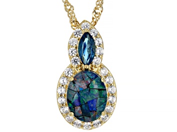 Picture of Mosaic Opal Triplet 18k Yellow Gold Over Sterling Silver Pendant With Chain 0.65ctw