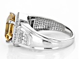 Yellow Citrine Rhodium Over Sterling Silver Men's Ring 4.50ctw