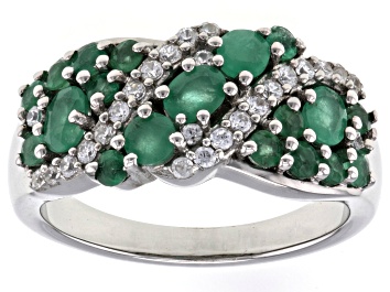 Picture of Green Sakota Emerald Rhodium Over Sterling Silver Band Ring 1.33ctw