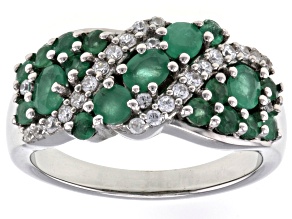 Green Sakota Emerald Rhodium Over Sterling Silver Band Ring 1.33ctw