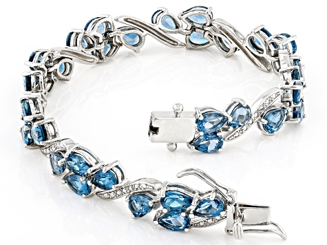 London Blue Topaz Rhodium Over Sterling Silver Tennis Bracelet 15.48ctw