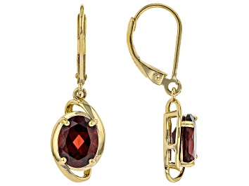 Picture of Red Garnet 18k Yellow Gold Over Sterling Silver Dangle Earrings 2.13ctw