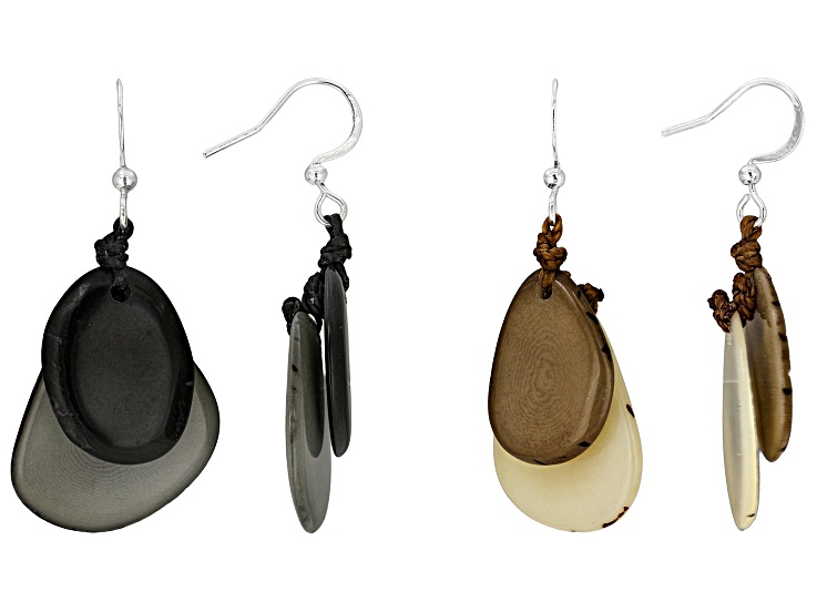 Artisan Collection of Ecuadorâ„¢ Neutral Tones Tagua Nut Silver Tone Earrings Set of 2 Pairs