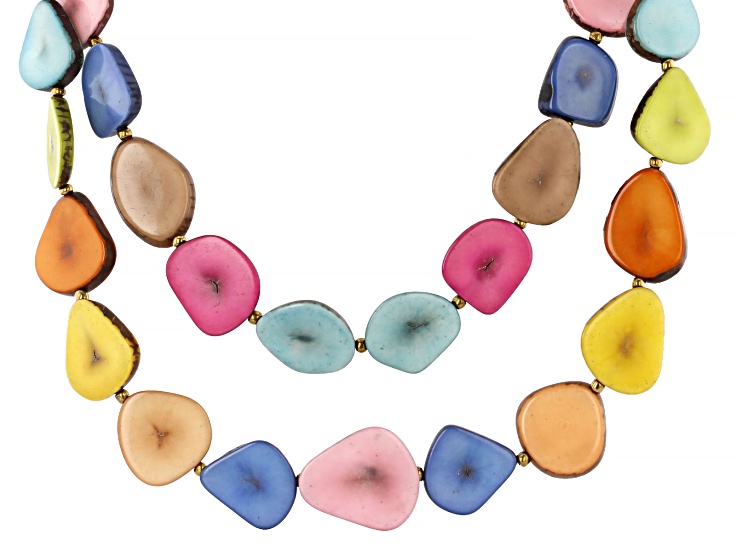 Artisan Collection of Ecuadorâ„¢ Multi-Color Tagua Nut 20-39" Adjustable Gold Tone Layered Necklace