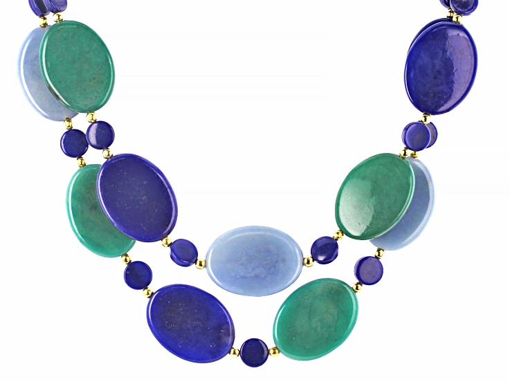 Artisan Collection of Ecuadorâ„¢ Blue & Green Tagua Nut 17-29" Adjustable Gold Tone Layered Necklace