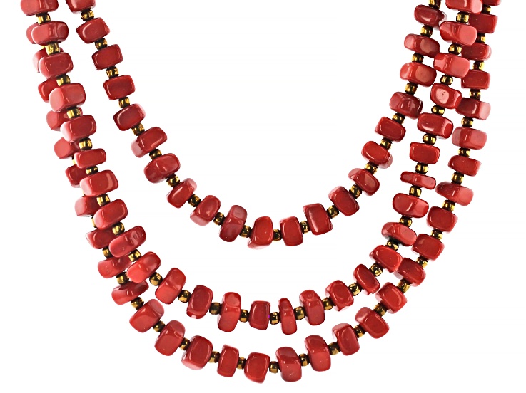 Artisan Collection of Ecuadorâ„¢ Red Tagua Nut 20-33" Adjustable Gold Tone Bead Multi-Row Necklace
