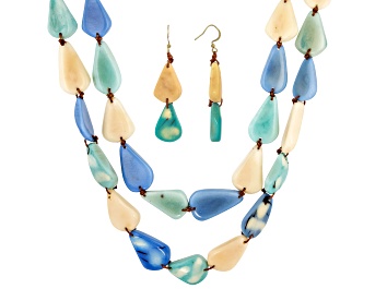 Picture of Artisan Collection of Ecuador™ Multi-Color Tagua Nut 24-36" Adjustable Necklace/Silver Tone Earring