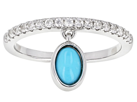 Blue Sleeping Beauty Turquoise Rhodium Over  Silver Band With Charm Ring .40ctw