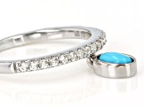 Blue Sleeping Beauty Turquoise Rhodium Over  Silver Band With Charm Ring .40ctw