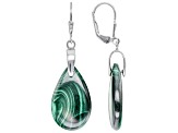 Green Malachite Rhodium Over Sterling Silver Dangle Earrings