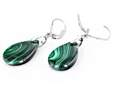 Green Malachite Rhodium Over Sterling Silver Dangle Earrings