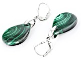 Green Malachite Rhodium Over Sterling Silver Dangle Earrings