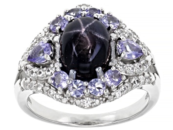 Picture of Blue Star Sapphire Rhodium Over Silver Ring 1.16ctw