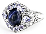 Blue Star Sapphire Rhodium Over Silver Ring 1.16ctw