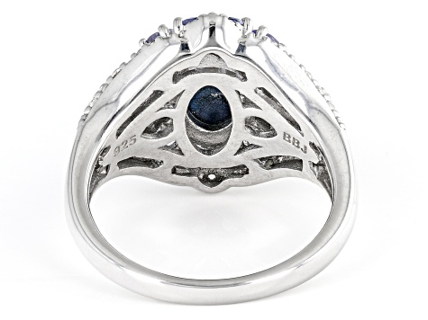 Blue Star Sapphire Rhodium Over Silver Ring 1.16ctw