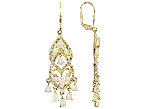 Multi Color Ethiopian With White Zircon 18K Yellow Gold Over Silver Chandelier Earrings 2.27ctw