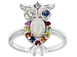 Multicolor Ethiopian Opal Rhodium Over Sterling Silver Ring 1.08ctw