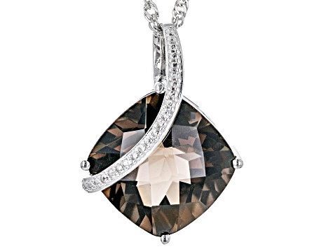 Brown Smoky Quartz Rhodium Over Sterling Silver Pendant With Chain 7.24ctw