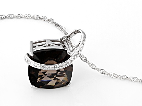Brown Smoky Quartz Rhodium Over Sterling Silver Pendant With Chain 7.24ctw