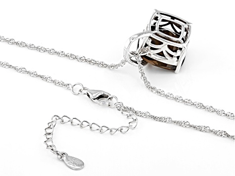 Brown Smoky Quartz Rhodium Over Sterling Silver Pendant With Chain 7.24ctw