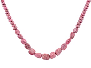 Pink Thulite Rhodium Over Sterling Silver Beaded Necklace