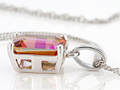 Orange Northern Lights™ Quartz Rhodium Over Sterling Silver Pendant With Chain 2.59ct