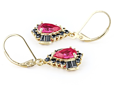 Red Lab Created Ruby 18K Yellow Gold Over Sterling Silver Dangle Earrings 3.97ctw