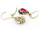 Red Lab Created Ruby 18K Yellow Gold Over Sterling Silver Dangle Earrings 3.97ctw