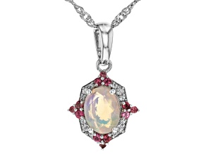 Multicolor Ethiopian Opal Rhodium Over Sterling Silver Pendant With Chain