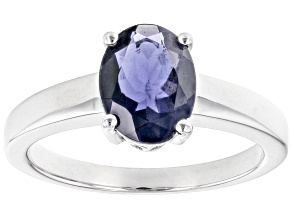 Blue Iolite Rhodium Over Sterling Silver Solitaire Ring 1.21ct
