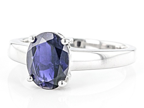 Blue Iolite Rhodium Over Sterling Silver Solitaire Ring 1.21ct