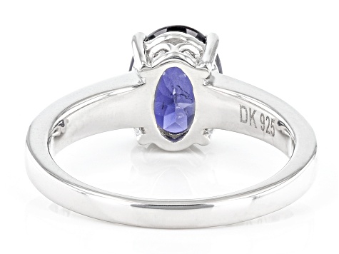 Blue Iolite Rhodium Over Sterling Silver Solitaire Ring 1.21ct
