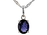 Blue Iolite Rhodium Over Sterling Silver Solitaire Pendant With Chain 1.21ct