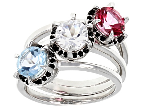 Sky Blue Glacier Topaz Rhodium Over Sterling Silver Set Of Three Rings 2.80ctw