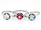 Sky Blue Glacier Topaz Rhodium Over Sterling Silver Set Of Three Rings 2.80ctw