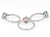 Sky Blue Glacier Topaz Rhodium Over Sterling Silver Set Of Three Rings 2.80ctw
