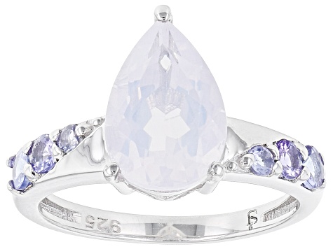 Blue Moon Quartz And Tanzanite Rhodium Over Sterling Silver Ring