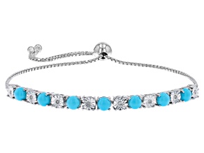 Sleeping Beauty Turquoise And White Diamond Rhodium Over Sterling Silver Bolo Bracelet