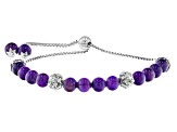 Round Amethyst Rhodium Over Sterling Silver Beaded Bolo Bracelet 5.5mm