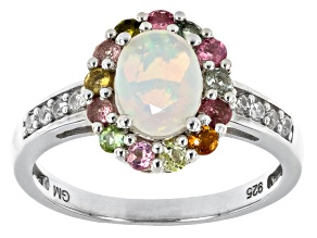 Multi Color Opal Rhodium Over Sterling Silver Ring 1.08ctw