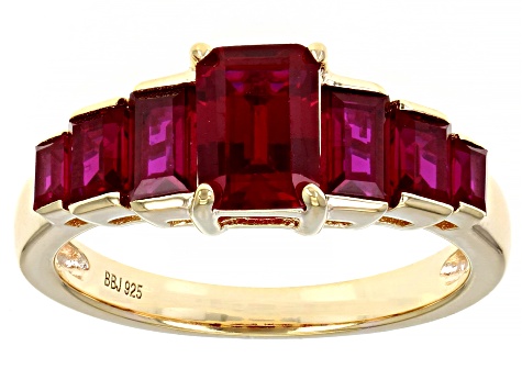 Red Lab Created Ruby 18K Yellow Gold Over Sterling Silver Ring 2.13ctw