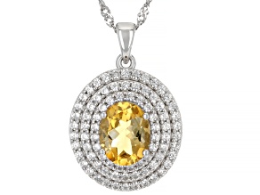 Yellow Citrine Rhodium Over Sterling Silver Pendant With Chain 3.78ctw