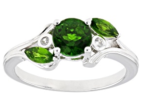 Green Chrome Diopside Rhodium Over Sterling Silver Ring 1.09ctw