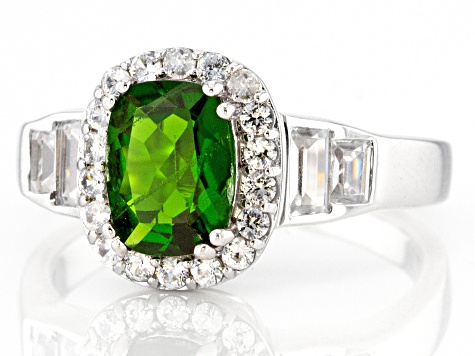 Green Chrome Diopside Rhodium Over Sterling Silver Ring 1.69ctw