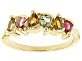 Multicolor Tourmaline And Yellow Diamond 18K Yellow Gold Over Sterling Silver Ring 0.86ctw