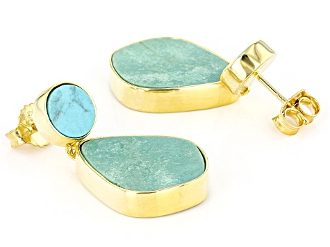 Kingman Turquoise 18k Yellow Gold Over Sterling Silver Dangle Earrings 20x16mm