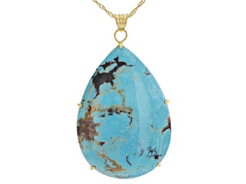 Picture of Blue Kingman Turquoise 18k Yellow Gold Over Silver Pendant With Chain